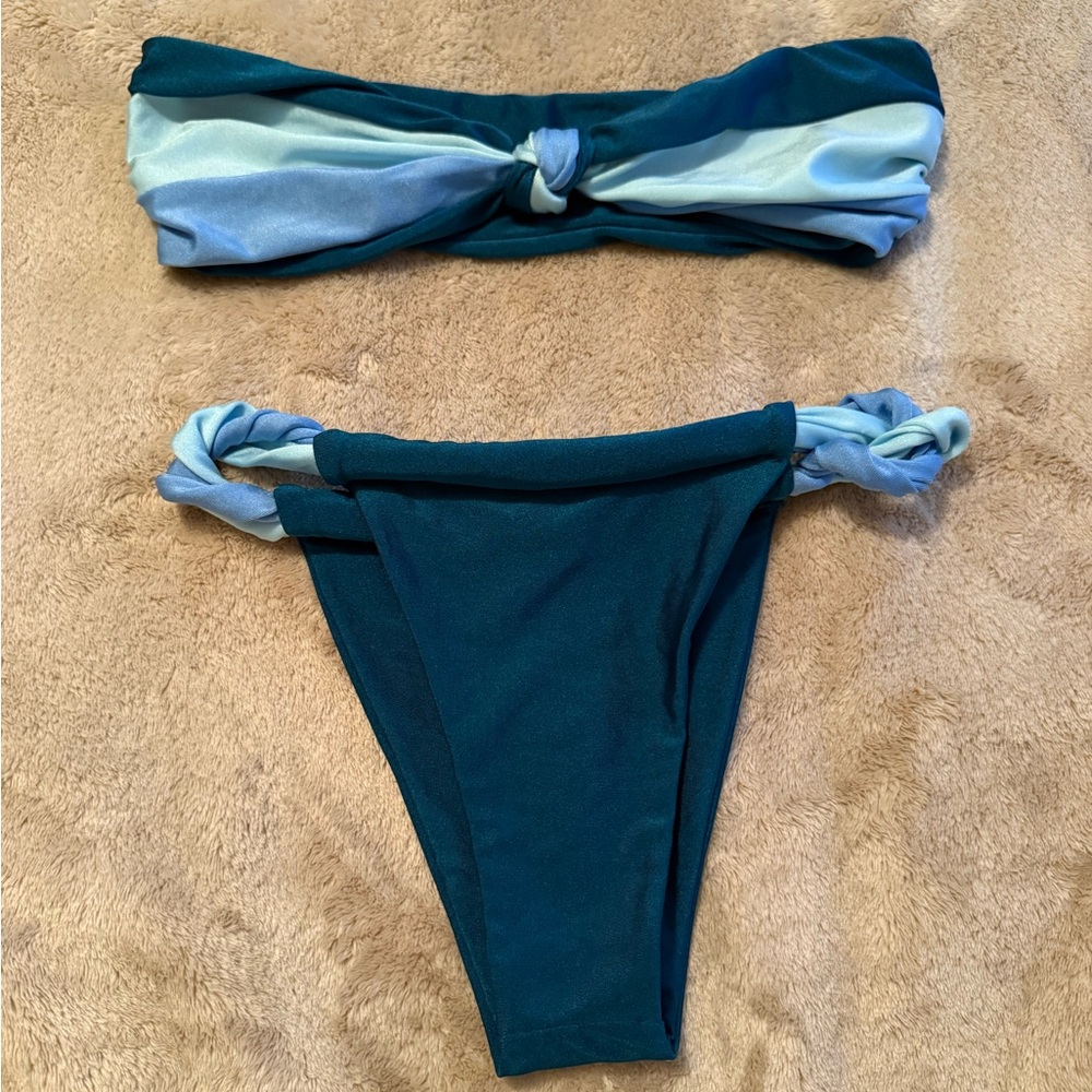 Teal and Light Blue Bikini Set
